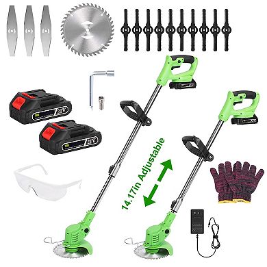 24V Cordless Grass Trimmer 300W Rechargeable Lawn Mower Weed Cutter with Saw & Blades