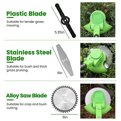 24V Cordless Grass Trimmer 300W Rechargeable Lawn Mower Weed Cutter with Saw & Blades