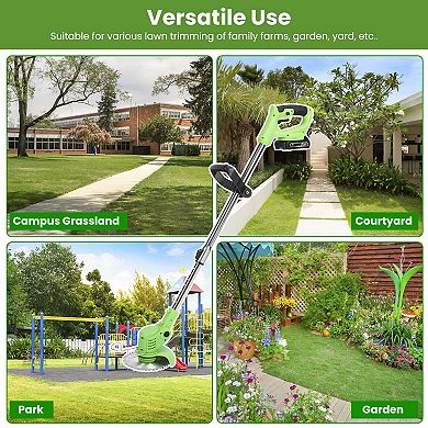 24V Cordless Grass Trimmer 300W Rechargeable Lawn Mower Weed Cutter with Saw & Blades