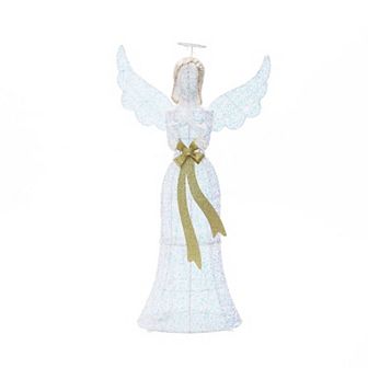 LuxenHome 4.1Ft Angel with Gold Bow Outdoor Holiday Decoration with Lights