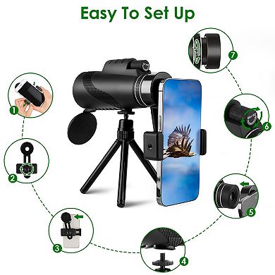 80x100 HD Monocular Telescope BAK-4 Prism High Power Scope with Phone Adapter, Tripod & Case