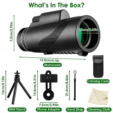80x100 HD Monocular Telescope BAK-4 Prism High Power Scope with Phone Adapter, Tripod & Case