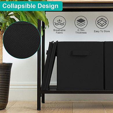2-Pack Foldable Non-Woven Fabric Storage Bins with Handles for Closet, Living Room, Bedroom