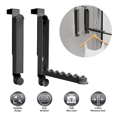 2Pcs Over-The-Door Foldable Hanger Hooks for Clothes, Towels & Laundry Fits 1.81" Doors