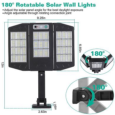 Solar Wall Light with 264 LEDs, PIR Motion Sensor & Remote, IP45 Waterproof Outdoor Security Lamp