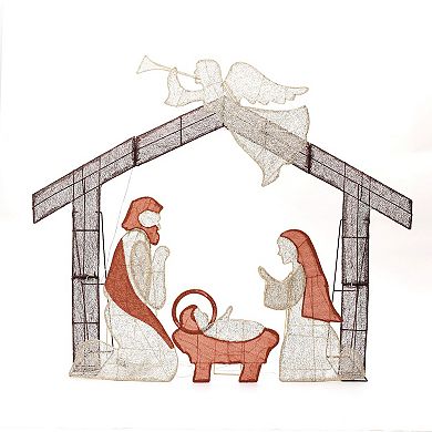 LuxenHome 5.7Ft x 4.75Ft Nativity Scene with Angel Outdoor Holiday Decoration with Lights