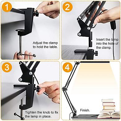 LED Desk Lamp with Clamp Adjustable Arm, 3 Light Modes, 10 Brightness Levels, 360° Head
