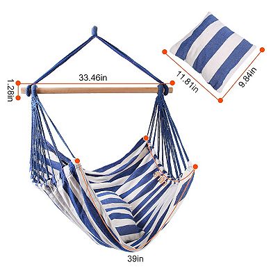 Canvas Hammock Chair Swing with Wooden Stick & 2 Pillows for Patio or Camping