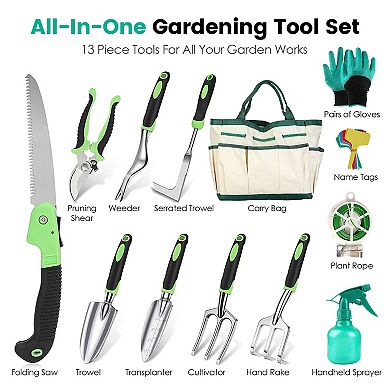 13Pcs Garden Tool Set with Bag Heavy Duty Aluminum Alloy Hand Tools Ergonomic Handle Kit