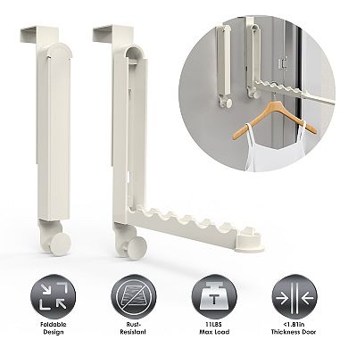 2Pcs Over The Door Foldable Hanger Hooks Clothes Drying Rack for Laundry, Coats, Towels (1.81" Doo