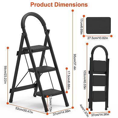 3-Step Foldable Ladder with Wide Anti-Slip Pedal, Safety Lock & 330lbs Capacity
