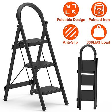 3-Step Foldable Ladder with Wide Anti-Slip Pedal, Safety Lock & 330lbs Capacity