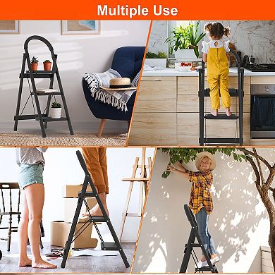 3-Step Foldable Ladder with Wide Anti-Slip Pedal, Safety Lock & 330lbs Capacity