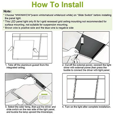 2-Pack 2FT 72W LED Panel Light, 3800LM, 3 CCT, Edge-Lit Troffer, Recessed Ceiling Fixture