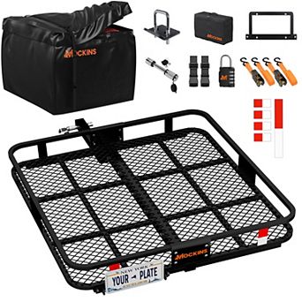 Mockins 40"x40"x6" Square Trailer Hitch Rack with 30 Cu.Ft. Square Cargo Bag and Cargo Carrier