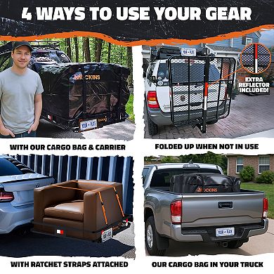 Mockins 40"x40"x6" Square Trailer Hitch Rack with 30 Cu.Ft. Square Cargo Bag and Cargo Carrier