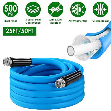 25/50FT 5/8" Heavy Duty PVC Garden Hose, Flexible, Leak-Resistant, 500PSI