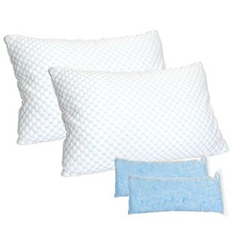 2 Pack Cooling Memory Foam Pillows Adjustable Shredded Foam Bed Pillows with Extra Filling