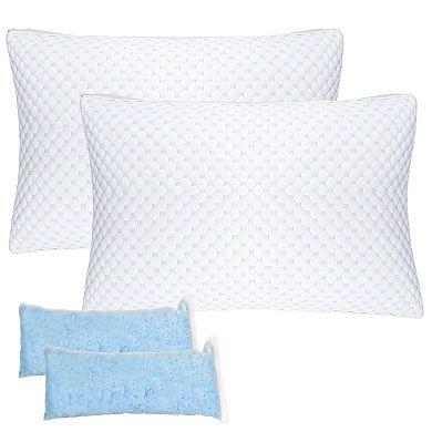 2 Pack Cooling Memory Foam Pillows Adjustable Shredded Foam Bed Pillows with Extra Filling