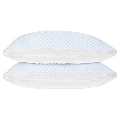 2 Pack Cooling Memory Foam Pillows Adjustable Shredded Foam Bed Pillows with Extra Filling
