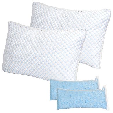 2 Pack Cooling Memory Foam Pillows Adjustable Shredded Foam Bed Pillows with Extra Filling
