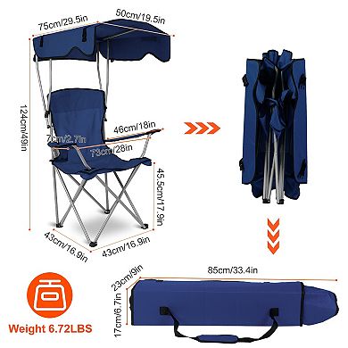 Foldable Beach Canopy Chair with Sun Shade & Cup Holder, 330lbs Load