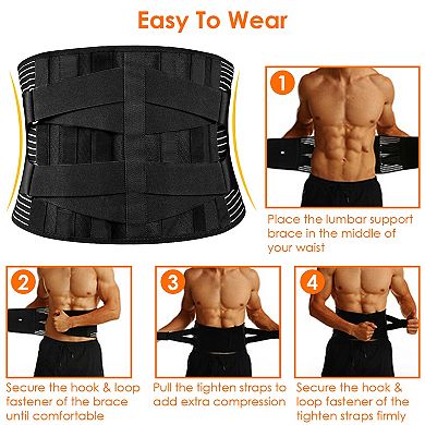 Back Support Brace Adjustable Breathable Lumbar Belt with Stays for Pain Relief, Men & Women