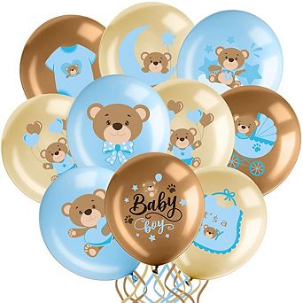 Bear Balloon Set Blue & Brown Latex 36 pc for “We Can Bearly Wait” Gender Reveal or Baby Shower