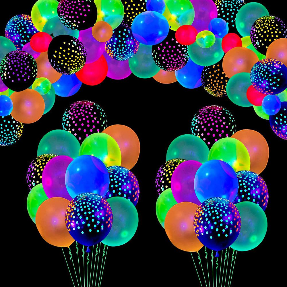 Neon Glow Balloons 106pcs UV Blacklight Reactive Polka Dot Balloons for  Birthday Dance Party Decor, image size:1000x1000