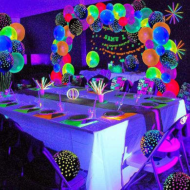 Neon Glow Balloons 106pcs UV Blacklight Reactive Polka Dot Balloons for Birthday Dance Party Decor