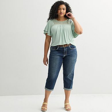 Plus Size Apt. 9® Mix Media Crochet Pleated Top