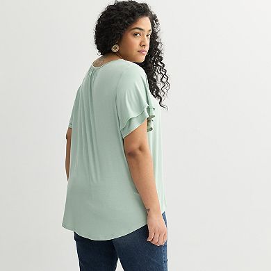 Plus Size Apt. 9® Mix Media Crochet Pleated Top
