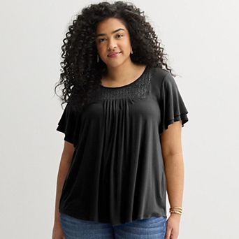 Plus Size Apt. 9® Mix Media Crochet Pleated Top