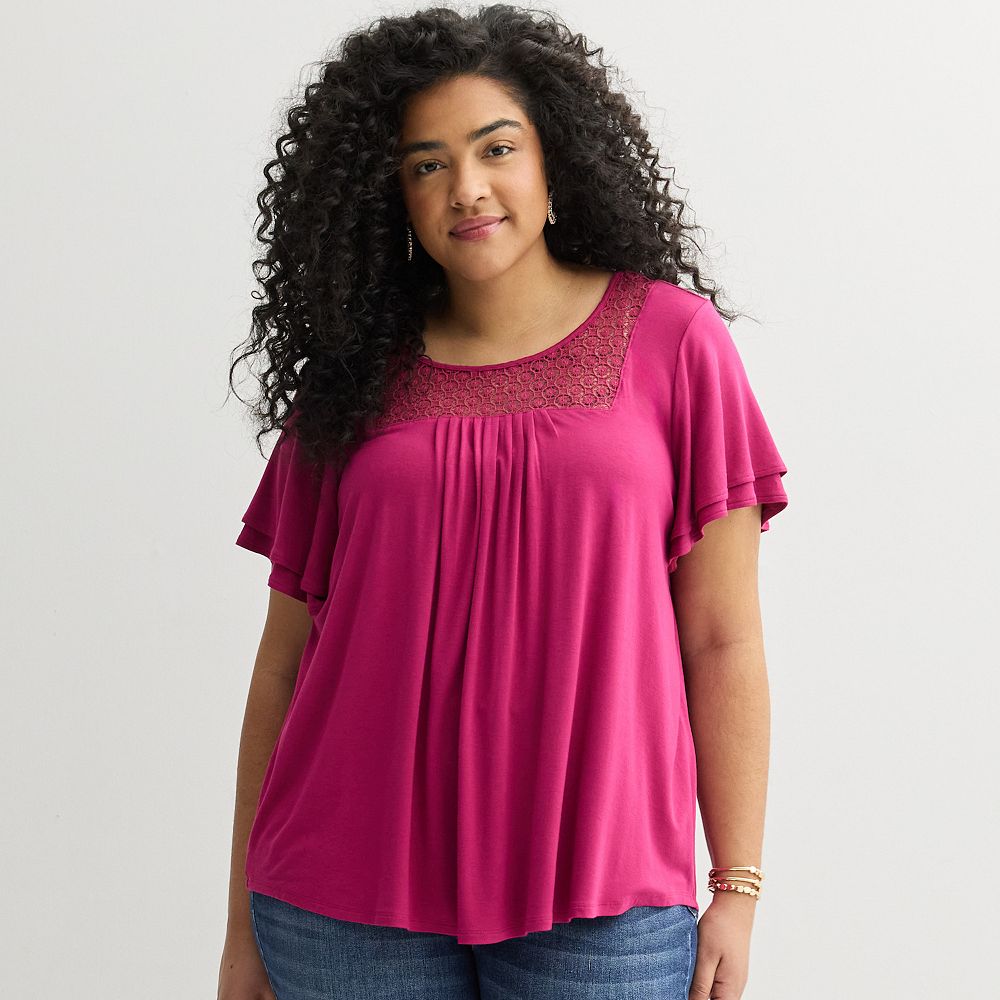 Plus Size Apt. 9® Mix Media Crochet Pleated Top