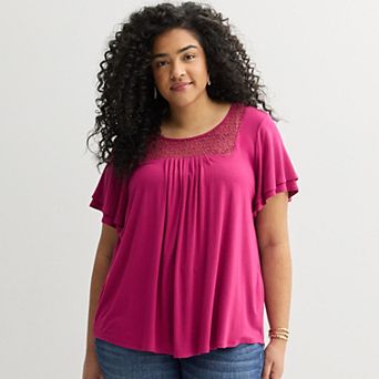 Plus Size Apt. 9® Mix Media Crochet Pleated Top