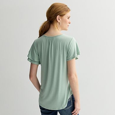 Women's Apt. 9® Mix Media Crochet Pleated Top