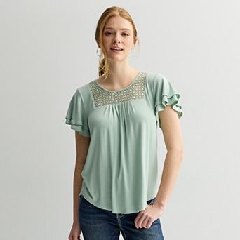 Women's Apt. 9® Mix Media Crochet Pleated Top