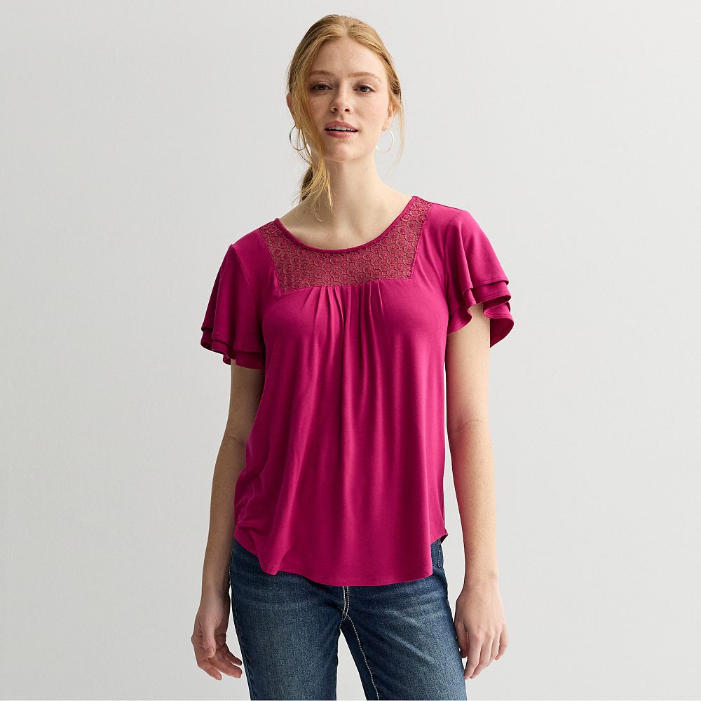 Women's Apt. 9® Mix Media Crochet Pleated Top