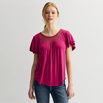 Women's Apt. 9® Mix Media Crochet Pleated Top