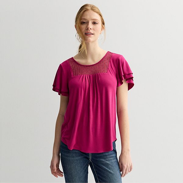 Women's Apt. 9® Mix Media Crochet Pleated Top