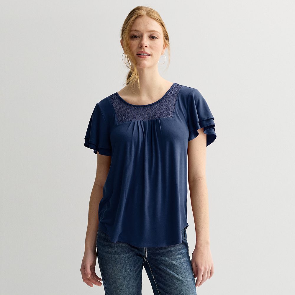 Women's Apt. 9® Mix Media Crochet Pleated Top