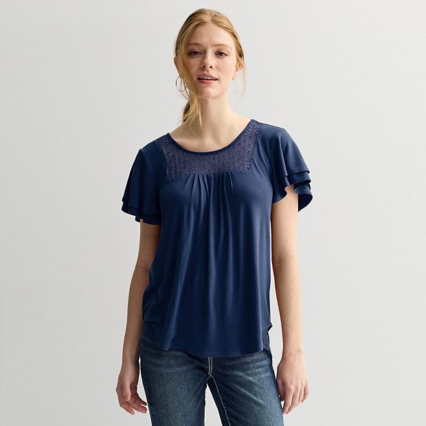 Women's Apt. 9® Mix Media Crochet Pleated Top