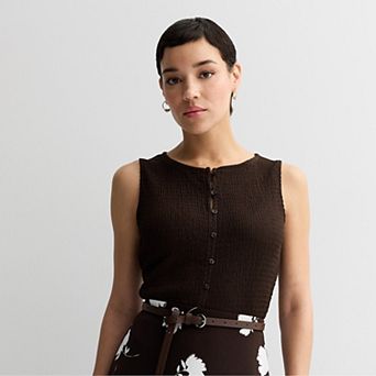 Women's Nine West Texture Button Front Cardi Tank