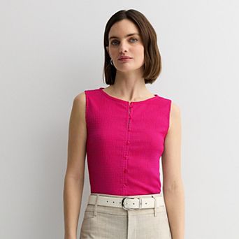 Women's Nine West Texture Button Front Cardi Tank