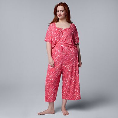 Plus Size Simply Vera Vera Wang Short Sleeve Pajama Top & Culotte Pajama Bottoms Set