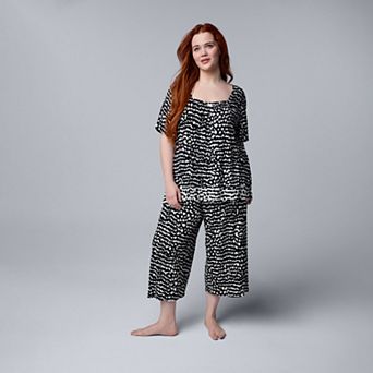 Plus Size Simply Vera Vera Wang Short Sleeve Pajama Top & Culotte Pajama Bottoms Set