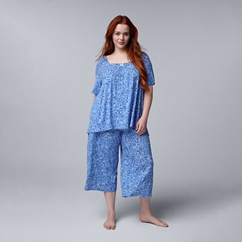 Plus Size Simply Vera Vera Wang Short Sleeve Pajama Top & Culotte Pajama Bottoms Set