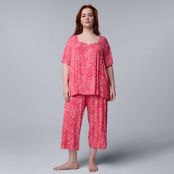 Plus Size Simply Vera Vera Wang Short Sleeve Pajama Top & Culotte Pajama Bottoms Set