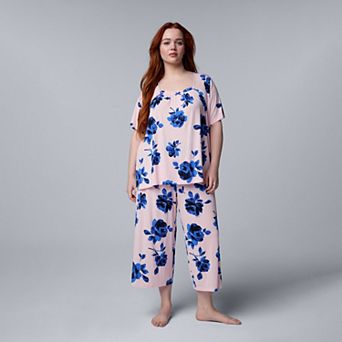 Plus Size Simply Vera Vera Wang Short Sleeve Pajama Top & Culotte Pajama Bottoms Set