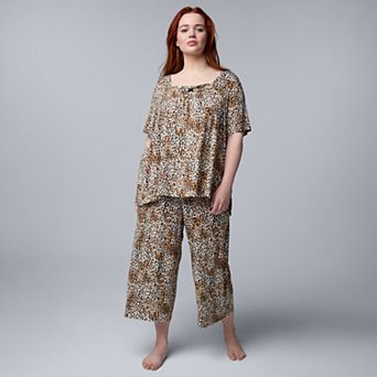 Plus Size Simply Vera Vera Wang Short Sleeve Pajama Top & Culotte Pajama Bottoms Set